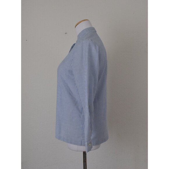 Vintage 80s‎ Striped Poly/Cotton Womens Shirt size 10 - Picture 2 of 10